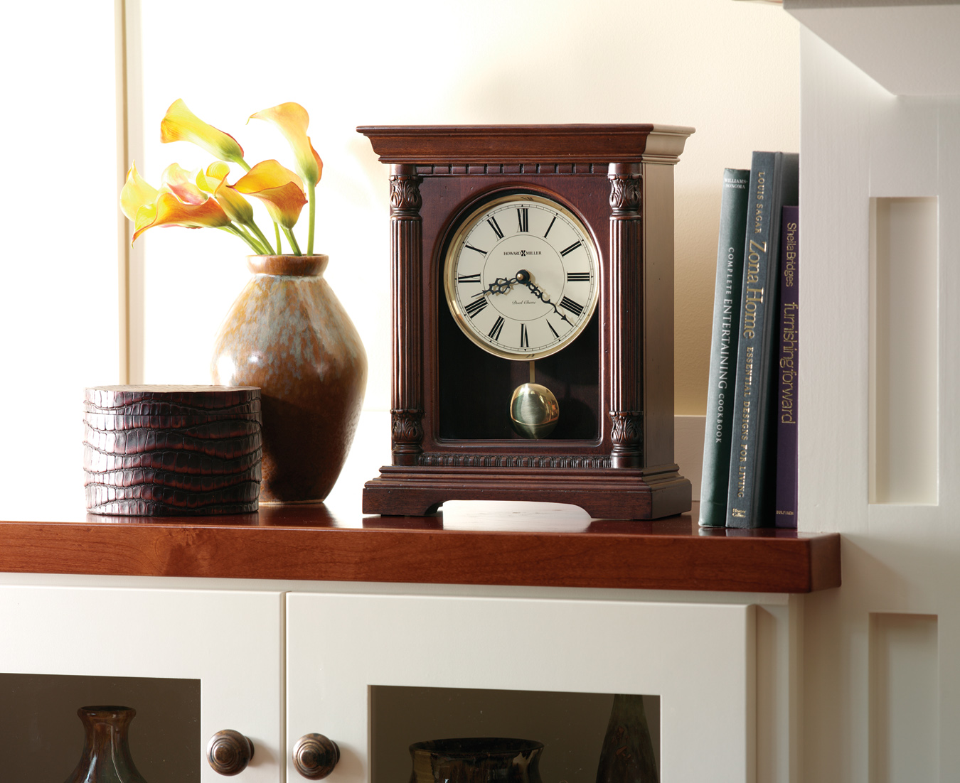 Howard Miller McCall Mantel Clock II - Distressed Hampton Cherry Finish With Quartz Movement, Rustic Vintage Design